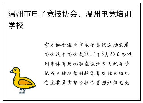 温州市电子竞技协会、温州电竞培训学校